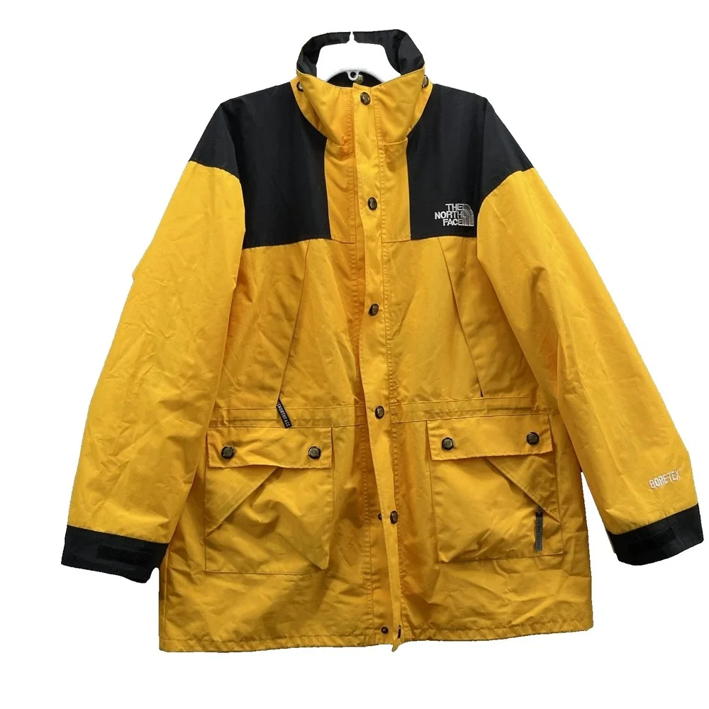 Vintage North Face Gore-Tex Mountain Guide Jacket Men XL Yellow 90s Outdoor Camp